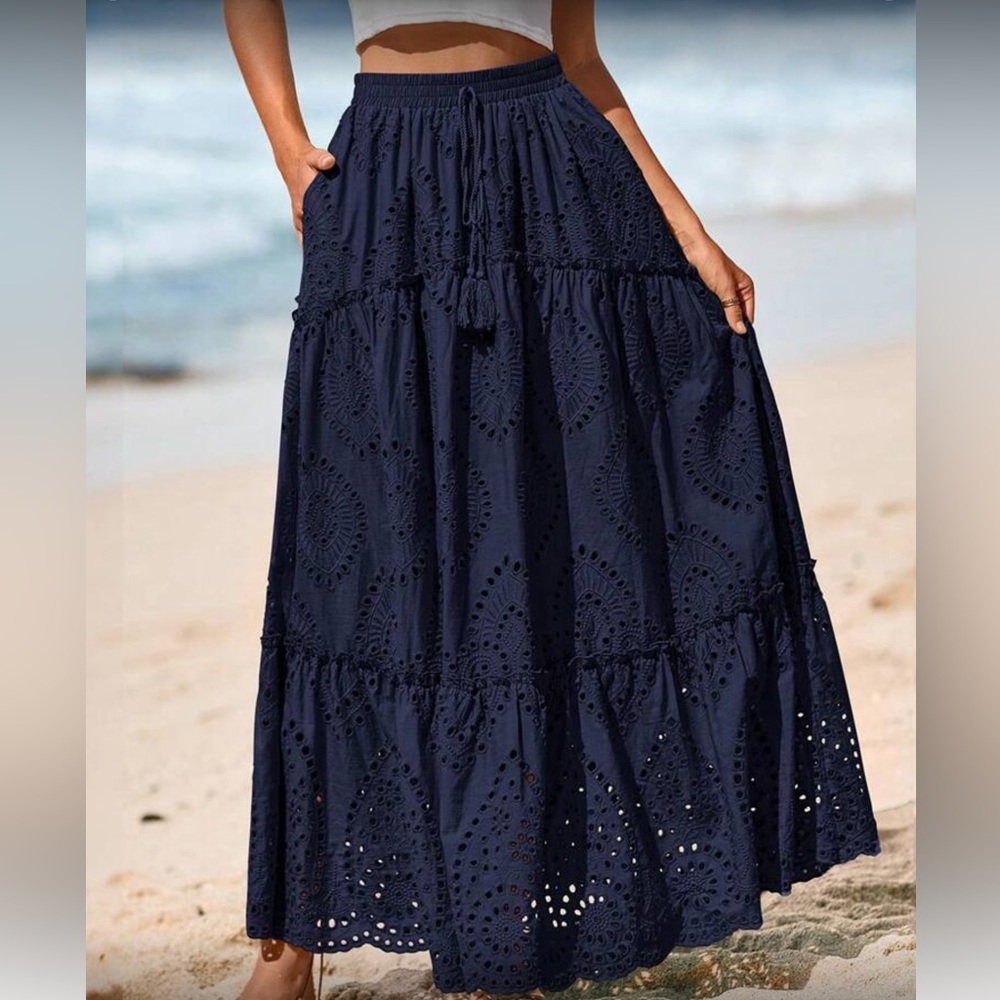Stunning Navy Blue EyeleMaxi Skirt